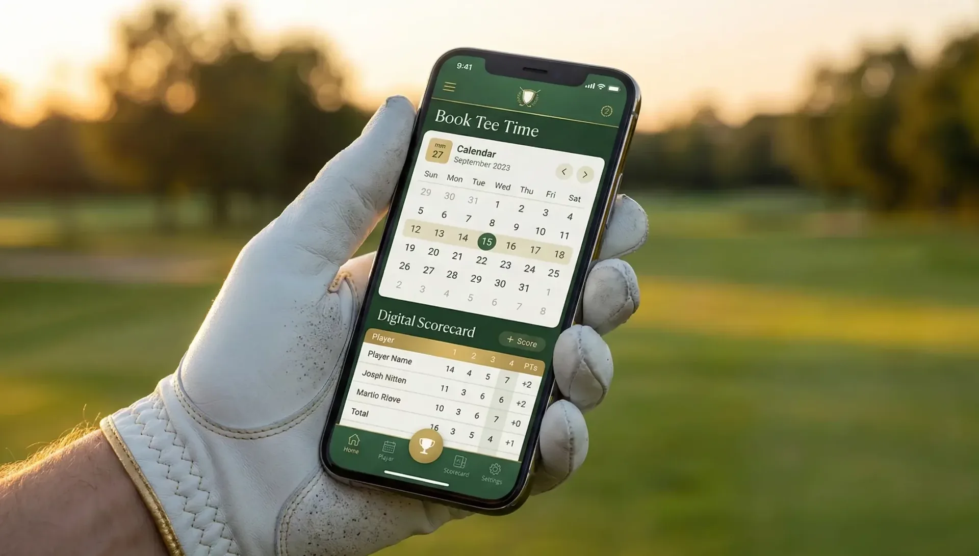 Digitale Buchung auf dem Smartphone am Golfplatz