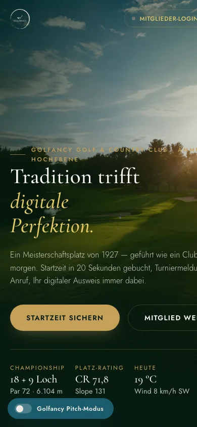 Mobile Startseite des Showcase-Clubs