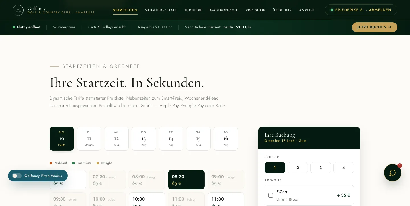 Startzeit-Auswahl mit Buchungspanel